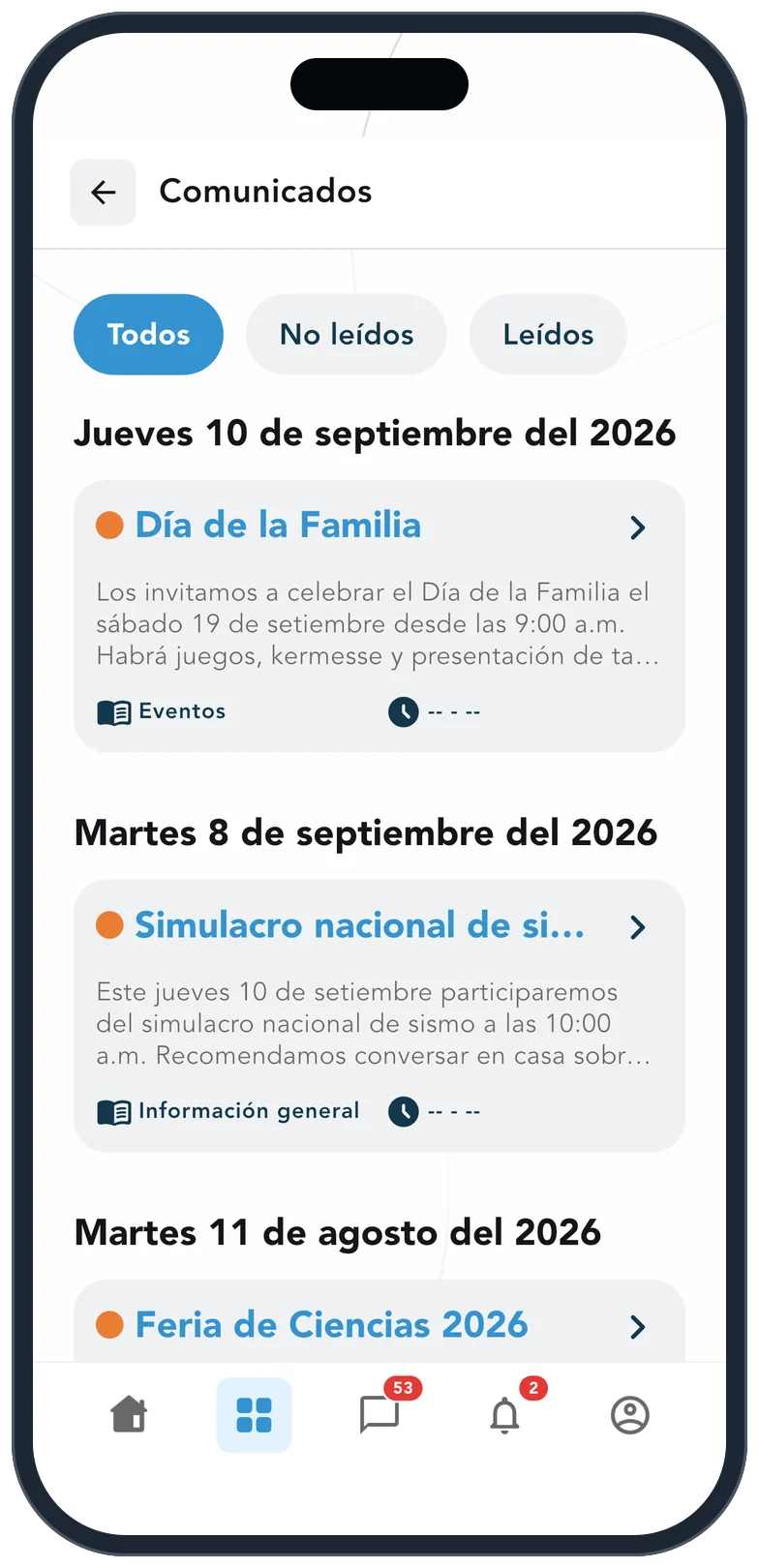 Comunicados del colegio en la app Kole